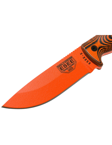 Coltello Esee 5 5POR-006 13,2 cm lama in acciaio al carbonio arancione G10 manico nero/arancione + fodero