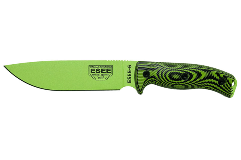 Messer Esee 6 6PVG-007 Klinge aus Kohlenstoffstahl venom green 16,5cm Griff G10 grün/schwarz + Etui