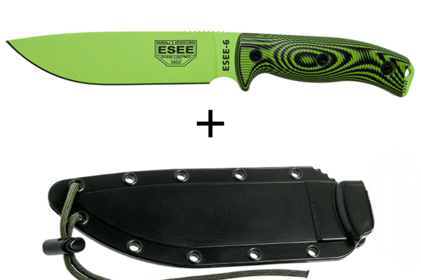 Messer Esee 6 6PVG-007 Klinge aus Kohlenstoffstahl venom green 16,5cm Griff G10 grün/schwarz + Etui