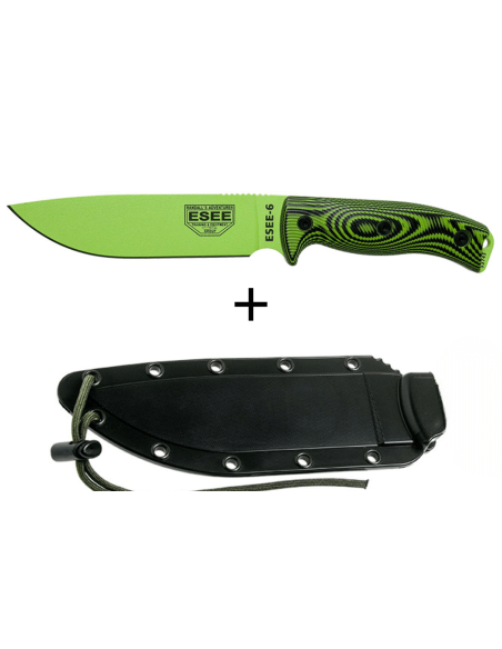 Messer Esee 6 6PVG-007 Klinge aus Kohlenstoffstahl venom green 16,5cm Griff G10 grün/schwarz + Etui