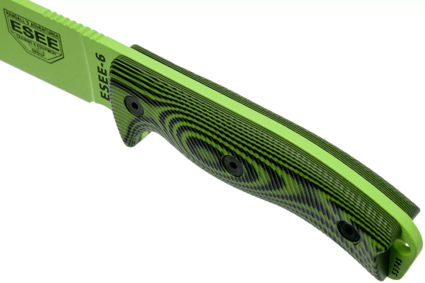 Messer Esee 6 6PVG-007 Klinge aus Kohlenstoffstahl venom green 16,5cm Griff G10 grün/schwarz + Etui