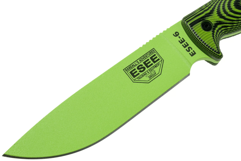 Messer Esee 6 6PVG-007 Klinge aus Kohlenstoffstahl venom green 16,5cm Griff G10 grün/schwarz + Etui