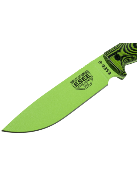 Messer Esee 6 6PVG-007 Klinge aus Kohlenstoffstahl venom green 16,5cm Griff G10 grün/schwarz + Etui