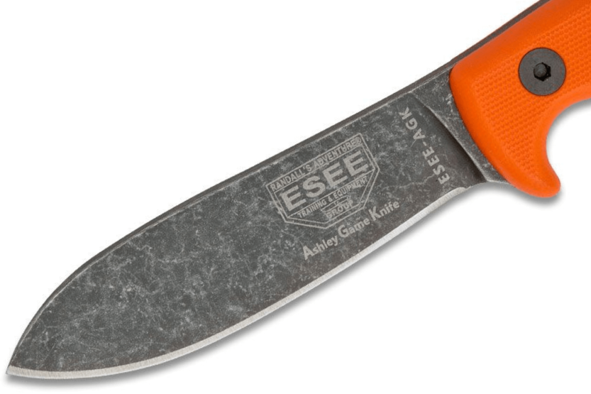 Faca Esee Ashley Game ESEE-AGK-OR lâmina em aço carbono preto 9,1cm cabo G10 laranja + bainha em pele