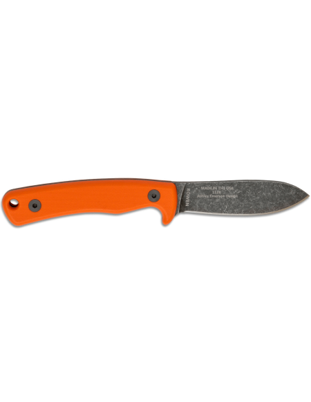 Cuchillo Esee Ashley Game ESEE-AGK-OR hoja de acero al carbono negro 9,1cm mango G10 naranja + funda de cuero