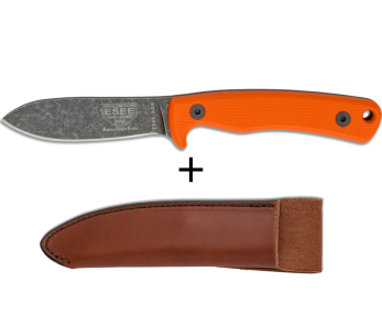 Esee Ashley Game ESEE-AGK-OR mes zwart carbonstaal lemmet 9,1cm oranje G10 handvat + leren schede