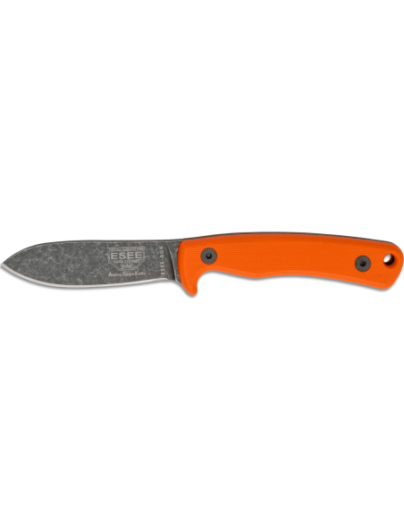Esee Ashley Game ESEE-AGK-OR knife black carbon steel blade 9,1cm orange G10 handle + leather sheath