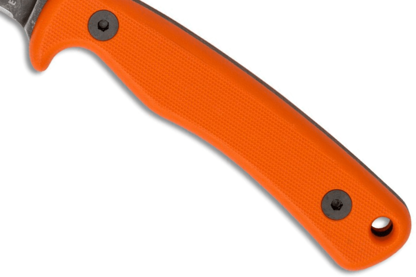 Esee Ashley Game ESEE-AGK-OR knife black carbon steel blade 9,1cm orange G10 handle + leather sheath