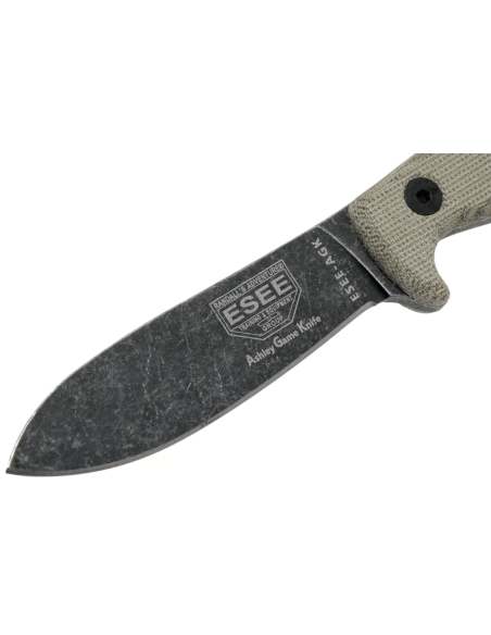Esee Ashley Game ESEE-AGK coltello nero in acciaio al carbonio lama 9,1cm manico in micarta grigio + fodero in pelle