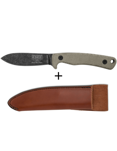 Faca Esee Ashley Game ESEE-AGK lâmina em aço-carbono preto 9,1 cm cabo em micarta cinzento + bainha em pele