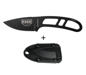 Esee Candiru CAN-BE halskniv 5,1 cm blad i karbonstål gjennombrutt stålhåndtak + slire