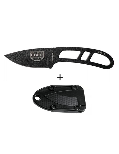 Esee Candiru CAN-BE halskniv 5,1 cm blad i karbonstål gjennombrutt stålhåndtak + slire