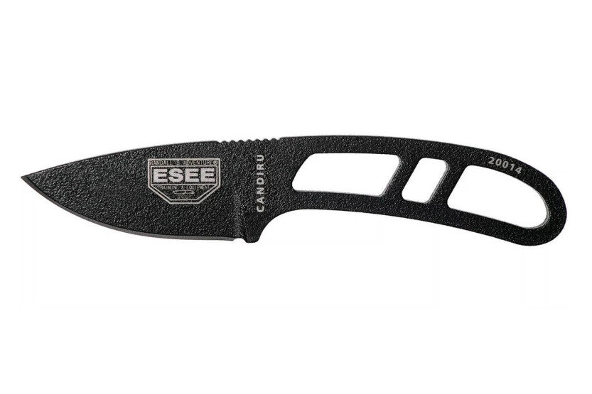 Faca de pescoço Esee Candiru CAN-BE Lâmina de aço-carbono de 5,1 cm com cabo de aço aberto + bainha