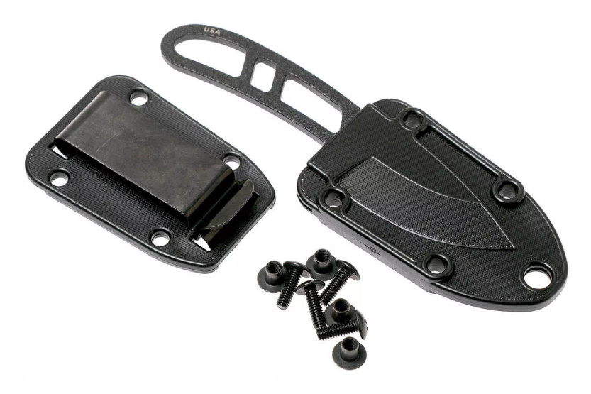 Esee Candiru CAN-BE coltello da collo 5,1 cm lama in acciaio al carbonio manico in acciaio traforato + fodero
