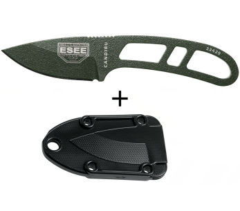 Esee Candiru ECANODE kaulaveitsi 5.1cm hiiliteräksestä valmistettu terä vihreä teräskahva + polymeerituppi