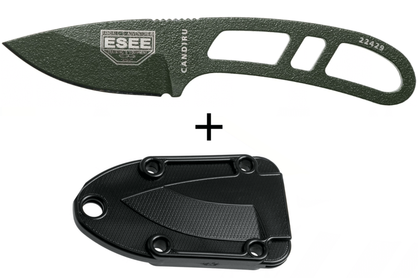 Esee Candiru ECANODE cuchillo de cuello 5.1cm hoja de acero al carbono mango de acero verde + funda de polímero