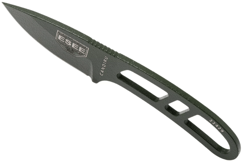 Esee Candiru ECANODE cuchillo de cuello 5.1cm hoja de acero al carbono mango de acero verde + funda de polímero