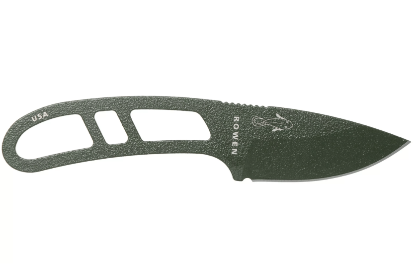 Faca de pescoço Esee Candiru ECANODE Lâmina de aço carbono de 5,1 cm Cabo de aço verde + bainha de polímero