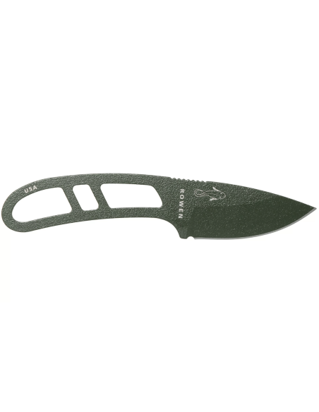Faca de pescoço Esee Candiru ECANODE Lâmina de aço carbono de 5,1 cm Cabo de aço verde + bainha de polímero