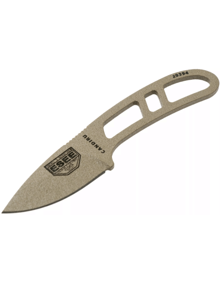 Esee Candiru Dark Earth CAN-DE coltello da collo 5,1 cm lama in acciaio al carbonio manico in acciaio traforato + fodero