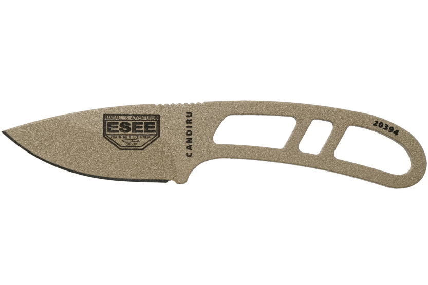 Esee Candiru Dark Earth CAN-DE halskniv 5,1 cm klinge i kulstofstål gennembrudt stålhåndtag + skede