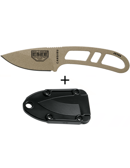 Esee Candiru Dark Earth CAN-DE halskniv 5,1 cm blad i kolstål genombrutet stålhandtag + slida