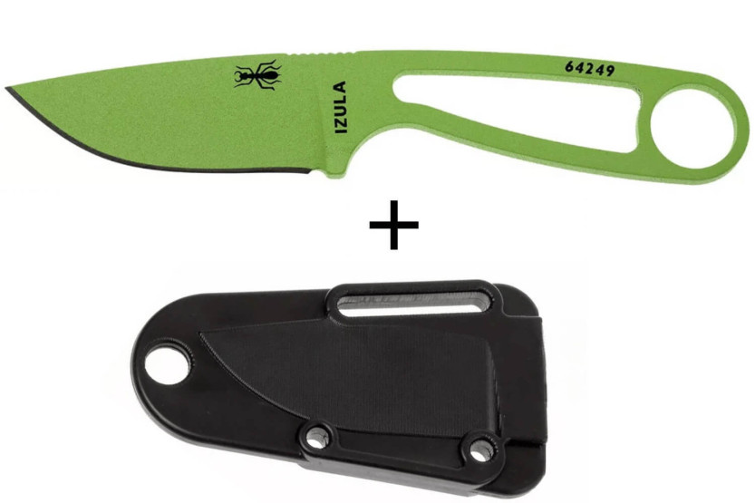 Esee Izula Venom Green IZULA-VG canivete com 6,7 cm de lâmina em aço-carbono, cabo em aço aberto + bainha