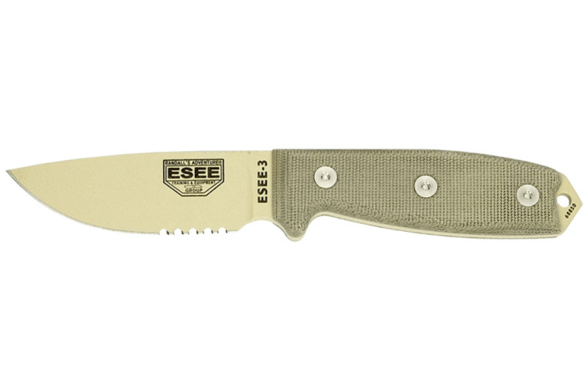 Esee 4 Desert 3SMDT mes 8,8cm halfgekarteld carbonstaal lemmet micarta handvat + zytel schede