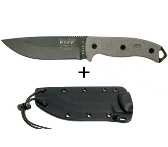 Esee 5 ESEE-5P-OD-E mes groen carbonstaal lemmet 13,7cm grijs micarta handvat + etui