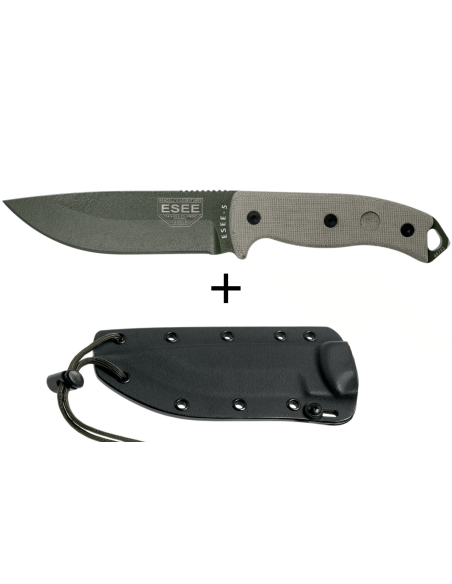 Messer Esee 5 ESEE-5P-OD-E Klinge Kohlenstoffstahl grün 13,7cm Griff Micarta grau + Etui