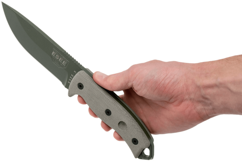 Esee 5 ESEE-5P-OD-E kniv grönt blad av kolstål 13,7cm handtag av grå micarta + fodral
