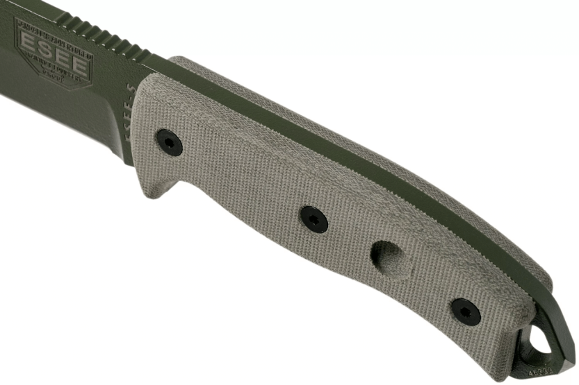 Esee 5 ESEE-5P-OD-E mes groen carbonstaal lemmet 13,7cm grijs micarta handvat + etui