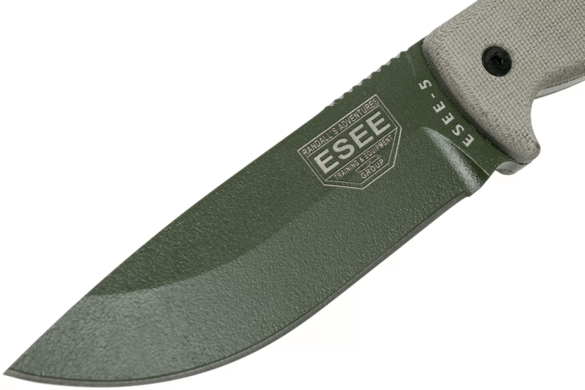 Esee 5 ESEE-5P-OD-E mes groen carbonstaal lemmet 13,7cm grijs micarta handvat + etui