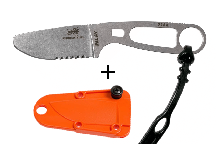 Faca Esee Imlay ESEE-IMLAY-OR Lâmina semi-serrilhada de 6,2 cm cabo aberto em aço inoxidável + bainha cor de laranja