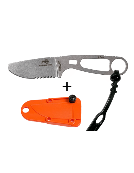 Faca Esee Imlay ESEE-IMLAY-OR Lâmina semi-serrilhada de 6,2 cm cabo aberto em aço inoxidável + bainha cor de laranja