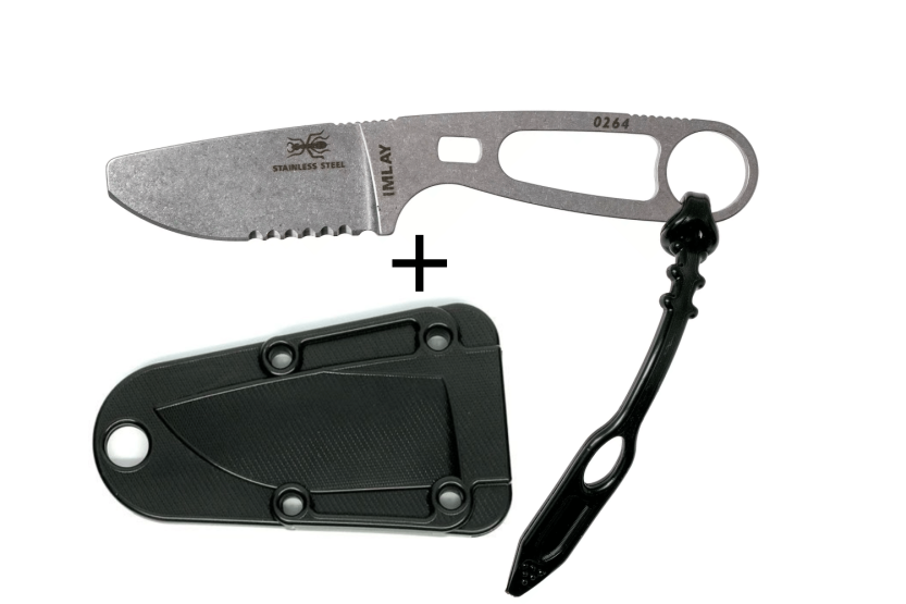Esee Imlay knife ESEE-IMLAY 6.2cm semi-serrated blade stainless steel openwork handle + black case