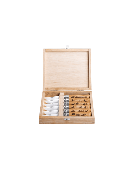 Box set 6 Opinel Tradition knivar Animalia Gravyrer n°08 8,5cm blad ekhandtag