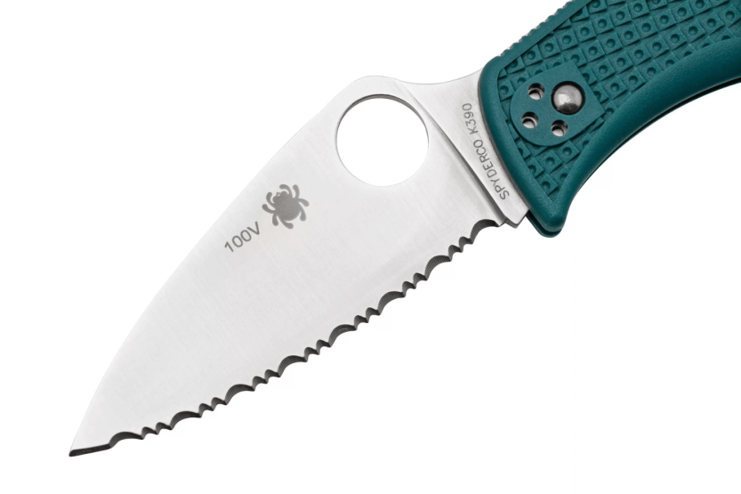 Klappmesser Spyderco LeafJumper C262SBLK390 gezahnte Klinge Griff Nylon / Glasfaser blau 11,3cm