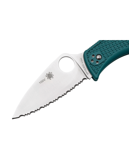 Navalha dobrável Spyderco LeafJumper C262SBLK390 com lâmina serrilhada e cabo azul em nylon/fibra de vidro 11,3 cm