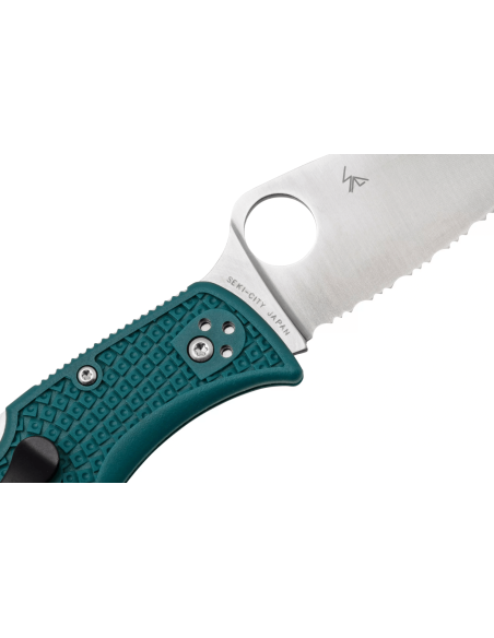 Navalha dobrável Spyderco LeafJumper C262SBLK390 com lâmina serrilhada e cabo azul em nylon/fibra de vidro 11,3 cm