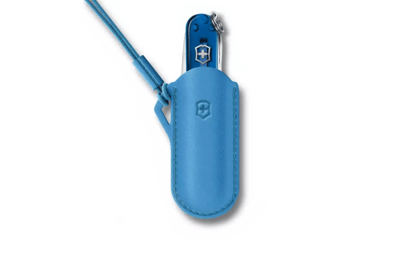 Custodia in pelle blu Victorinox Summer Rain per coltelli svizzeri da 7 cm