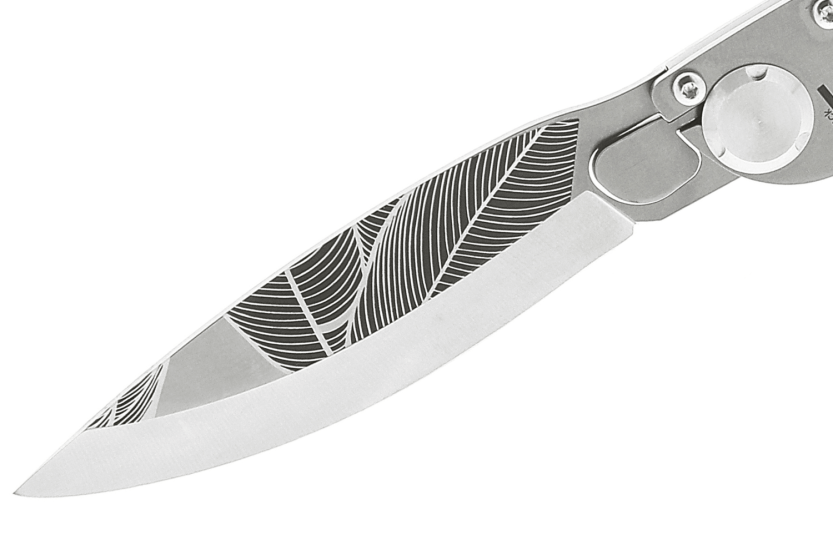 K2 Elegance K2.19M Coltello pieghevole 11,5 cm Manico in acciaio inox Design tropicale + fodero in tela di camoscio