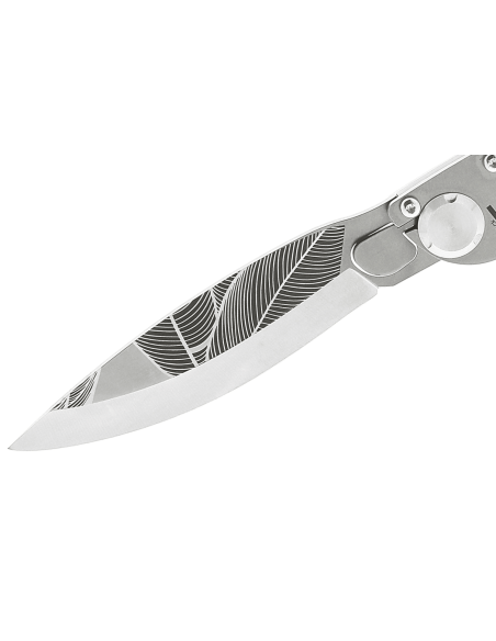 K2 Elegance K2.19M Coltello pieghevole 11,5 cm Manico in acciaio inox Design tropicale + fodero in tela di camoscio