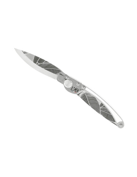K2 Elegance K2.19M Coltello pieghevole 11,5 cm Manico in acciaio inox Design tropicale + fodero in tela di camoscio