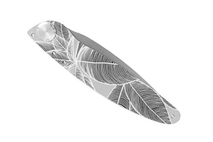 K2 Elegance K2.19M Coltello pieghevole 11,5 cm Manico in acciaio inox Design tropicale + fodero in tela di camoscio