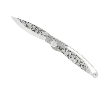 K2 Elegance K2.20M fällkniv 11,5 cm arabesquehandtag i rostfritt stål + mockasinslida