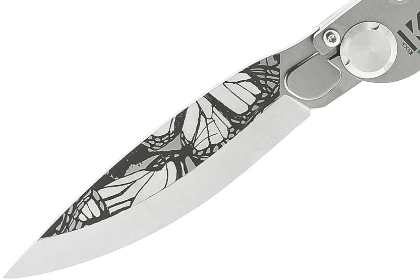 Faca dobrável K2 Elegance K2.21M Cabo em aço inoxidável com design borboleta de 11,5 cm + bainha em camurça