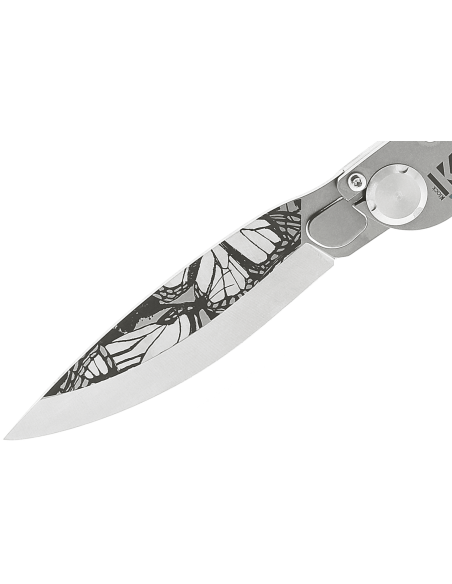 Faca dobrável K2 Elegance K2.21M Cabo em aço inoxidável com design borboleta de 11,5 cm + bainha em camurça
