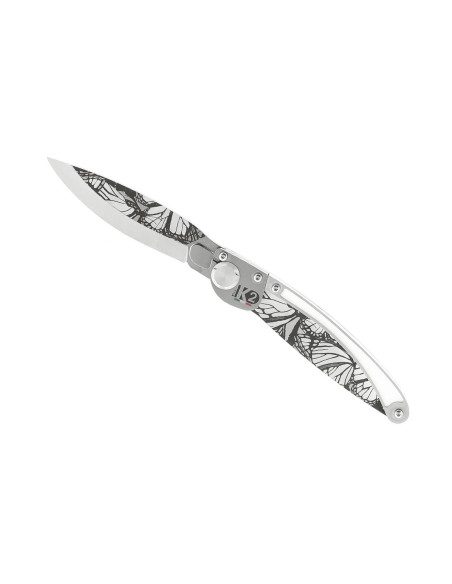 Faca dobrável K2 Elegance K2.21M Cabo em aço inoxidável com design borboleta de 11,5 cm + bainha em camurça