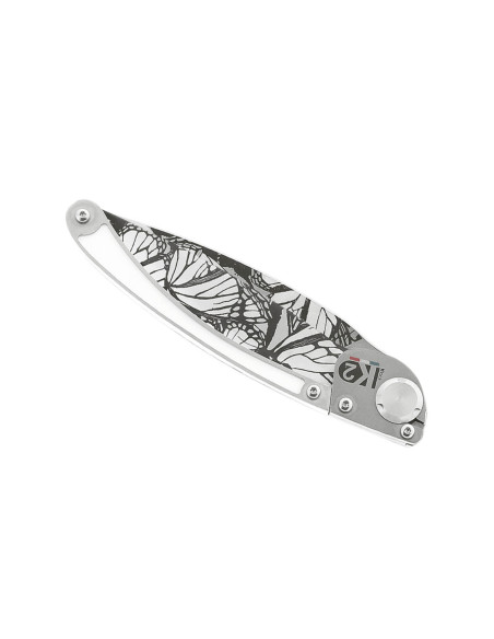 Faca dobrável K2 Elegance K2.21M Cabo em aço inoxidável com design borboleta de 11,5 cm + bainha em camurça